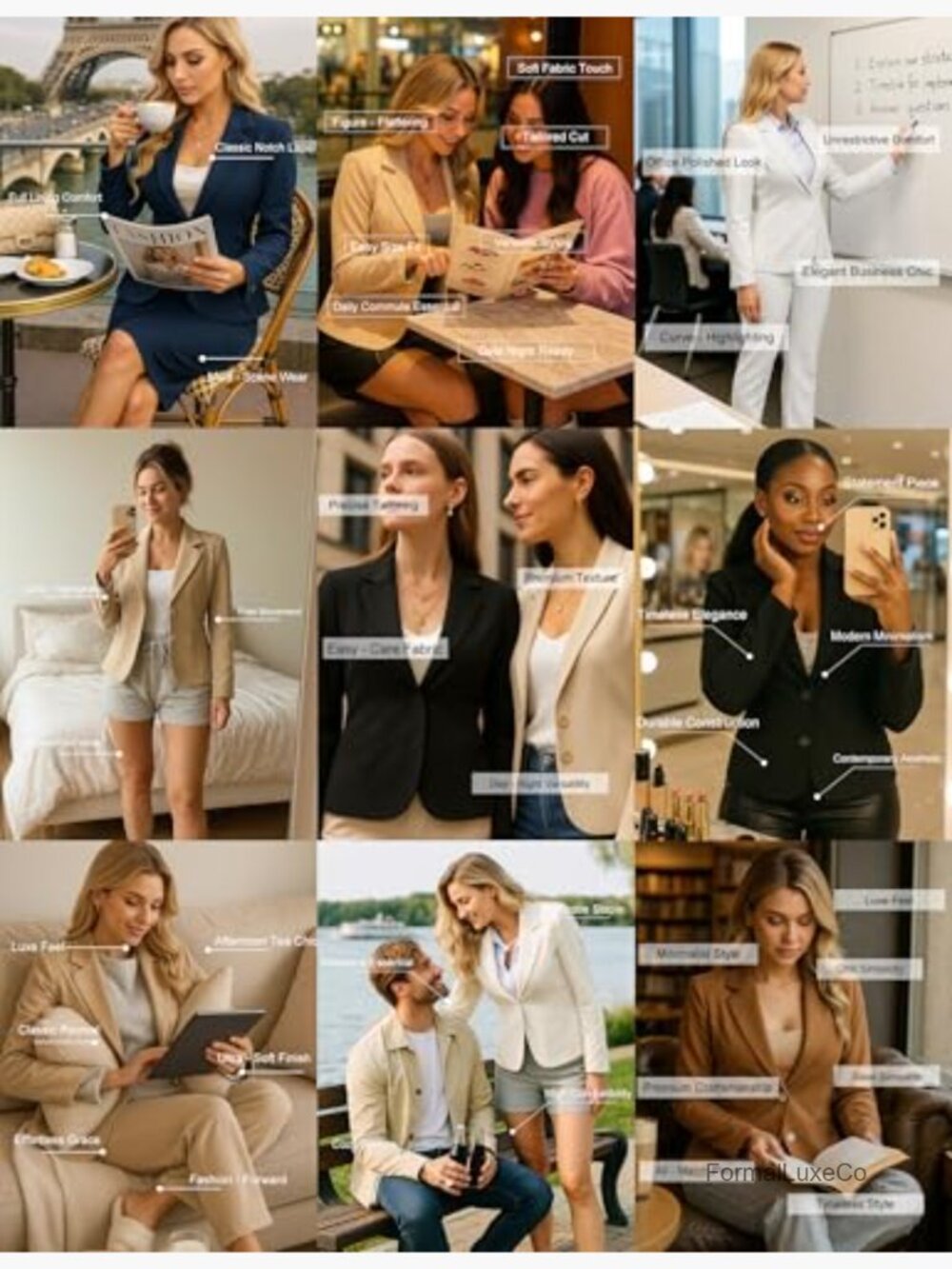 Cropped Blazer Lapel Collar Long Sleeve Work Office Suit Jacket Fully Lined S-XL - Picture 6 of 7